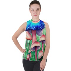 Light And Airy Mushroom Witch Artwork Mock Neck Chiffon Sleeveless Top by GardenOfOphir