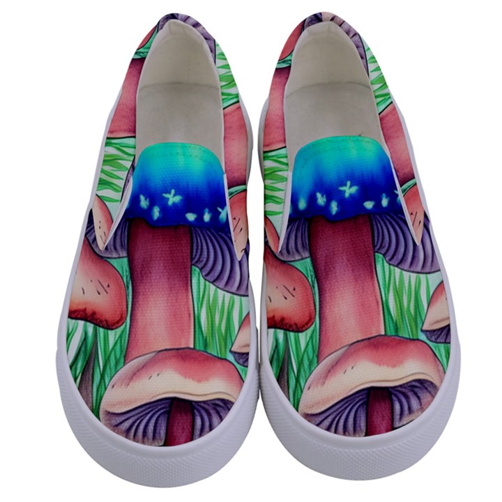 Light And Airy Mushroom Witch Artwork Kids  Canvas Slip Ons