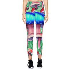 Light And Airy Mushroom Witch Artwork Pocket Leggings  by GardenOfOphir