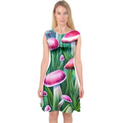 Foreboding Goblincore Mushroom Capsleeve Midi Dress by GardenOfOphir