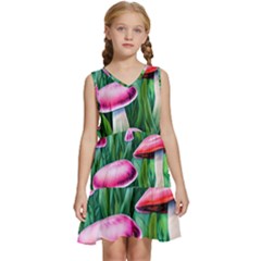 Foreboding Goblincore Mushroom Kids  Sleeveless Tiered Mini Dress by GardenOfOphir