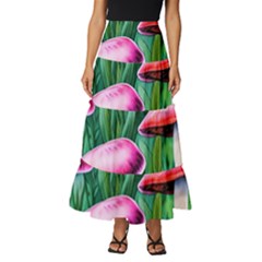 Foreboding Goblincore Mushroom Tiered Ruffle Maxi Skirt by GardenOfOphir