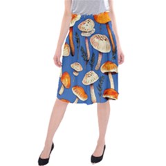 Tiny And Delicate Animal Crossing Mushrooms Midi Beach Skirt by GardenOfOphir