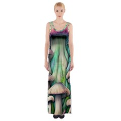 Woodsy Mushroom Thigh Split Maxi Dress by GardenOfOphir