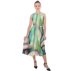 Woodsy Mushroom Midi Tie-back Chiffon Dress by GardenOfOphir