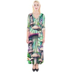 Woodsy Mushroom Quarter Sleeve Wrap Maxi Dress by GardenOfOphir