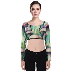 Woodsy Mushroom Velvet Long Sleeve Crop Top by GardenOfOphir