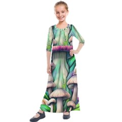 Woodsy Mushroom Kids  Quarter Sleeve Maxi Dress by GardenOfOphir