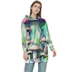 Woodsy Mushroom Women s Long Oversized Pullover Hoodie by GardenOfOphir