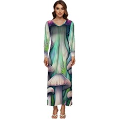 Woodsy Mushroom Long Sleeve Longline Maxi Dress by GardenOfOphir