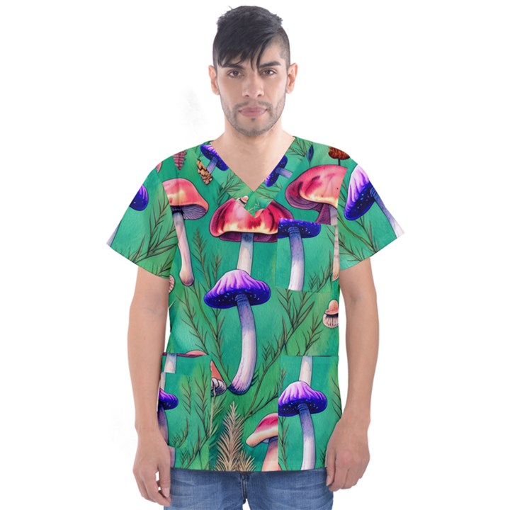 Foresty Mushroom Men s V-Neck Scrub Top