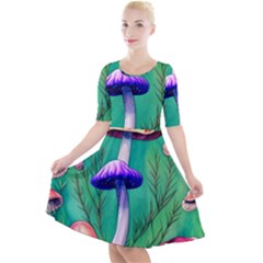 Foresty Mushroom Quarter Sleeve A-line Dress by GardenOfOphir