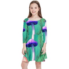 Foresty Mushroom Kids  Quarter Sleeve Skater Dress by GardenOfOphir