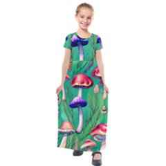 Foresty Mushroom Kids  Short Sleeve Maxi Dress by GardenOfOphir