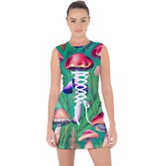 Foresty Mushroom Lace Up Front Bodycon Dress by GardenOfOphir