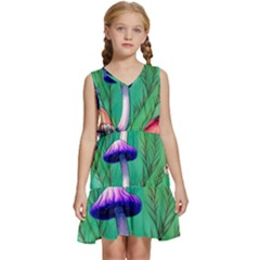 Foresty Mushroom Kids  Sleeveless Tiered Mini Dress by GardenOfOphir