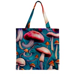 Witchy Mushroom Zipper Grocery Tote Bag by GardenOfOphir