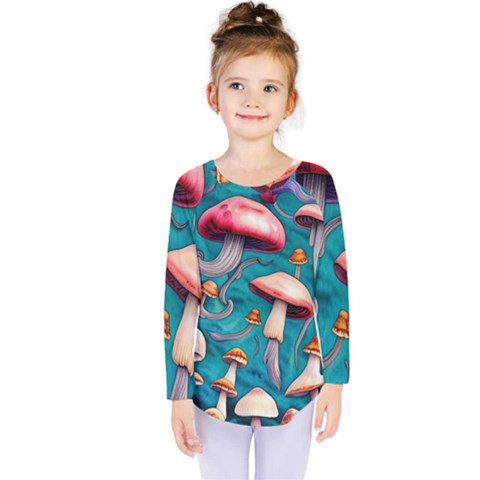 Witchy Mushroom Kids  Long Sleeve Tee by GardenOfOphir