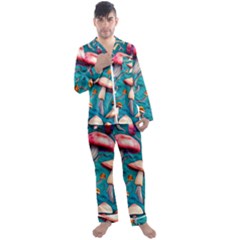 Witchy Mushroom Men s Long Sleeve Satin Pajamas Set by GardenOfOphir