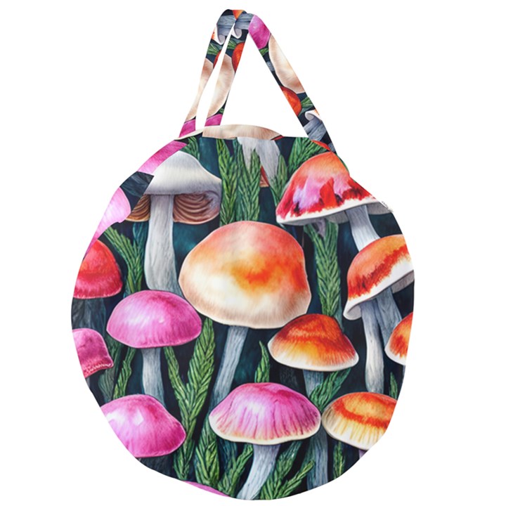 Goblincore Mushroom Giant Round Zipper Tote