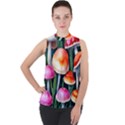 Goblincore Mushroom Mock Neck Chiffon Sleeveless Top View1