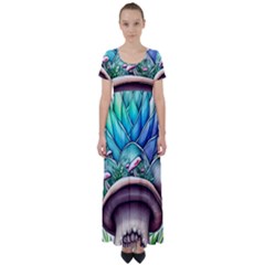 Mushrooms Nature s Little Wonders High Waist Short Sleeve Maxi Dress by GardenOfOphir