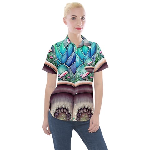 Mushrooms Nature s Little Wonders Women s Short Sleeve Pocket Shirt by GardenOfOphir