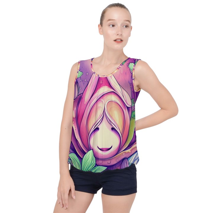 Forest Mushroom Bubble Hem Chiffon Tank Top