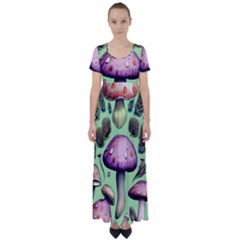 Witchy Forest Mushroom High Waist Short Sleeve Maxi Dress by GardenOfOphir