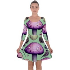 Witchy Forest Mushroom Quarter Sleeve Skater Dress by GardenOfOphir