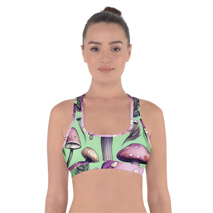 Witchy Forest Mushroom Cross Back Sports Bra