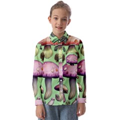 Witchy Forest Mushroom Kids  Long Sleeve Shirt by GardenOfOphir