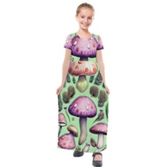 Witchy Forest Mushroom Kids  Short Sleeve Maxi Dress by GardenOfOphir