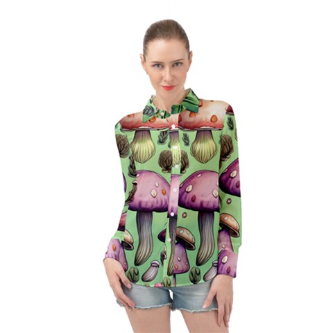 Witchy Forest Mushroom Long Sleeve Chiffon Shirt by GardenOfOphir