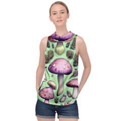 Witchy Forest Mushroom High Neck Satin Top by GardenOfOphir