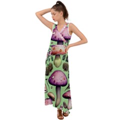 Witchy Forest Mushroom V-neck Chiffon Maxi Dress by GardenOfOphir