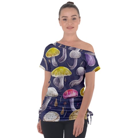 Fantasy Woodland Mushroom Off Shoulder Tie-up Tee by GardenOfOphir