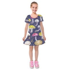 Fantasy Woodland Mushroom Kids  Short Sleeve Velvet Dress by GardenOfOphir