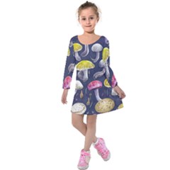 Fantasy Woodland Mushroom Kids  Long Sleeve Velvet Dress by GardenOfOphir