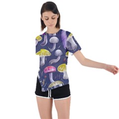 Fantasy Woodland Mushroom Asymmetrical Short Sleeve Sports Tee by GardenOfOphir