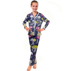 Fantasy Woodland Mushroom Kid s Satin Long Sleeve Pajamas Set by GardenOfOphir