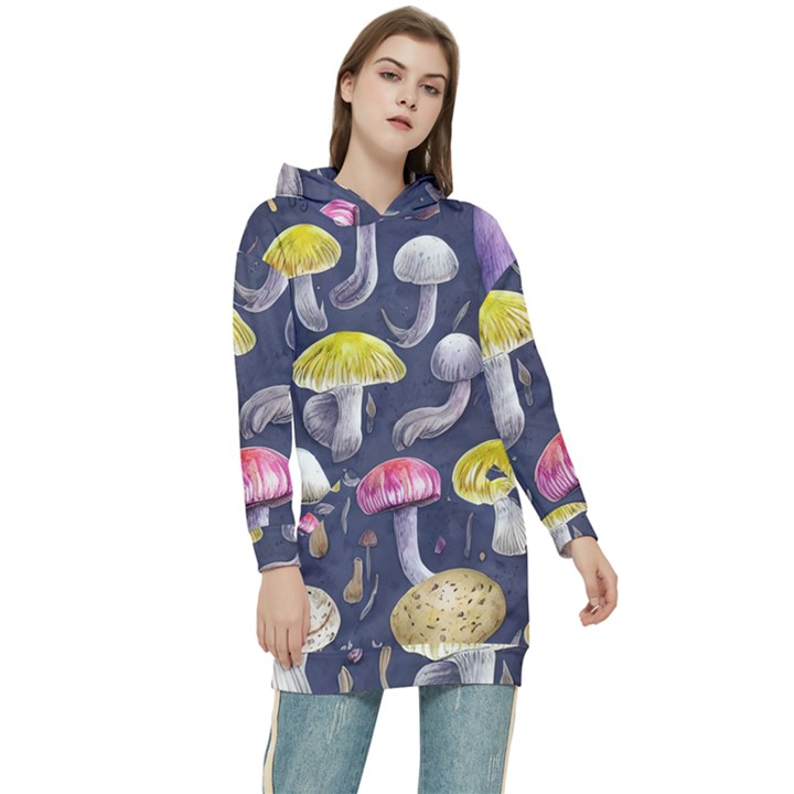 Fantasy Woodland Mushroom Women s Long Oversized Pullover Hoodie