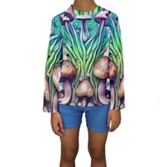 Goblin Core Forest Mushroom Kids  Long Sleeve Swimwear by GardenOfOphir