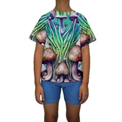 Goblin Core Forest Mushroom Kids  Short Sleeve Swimwear by GardenOfOphir