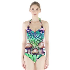 Goblin Core Forest Mushroom Halter Swimsuit by GardenOfOphir