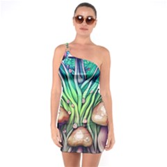 Goblin Core Forest Mushroom One Soulder Bodycon Dress by GardenOfOphir