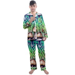 Goblin Core Forest Mushroom Men s Long Sleeve Satin Pajamas Set by GardenOfOphir