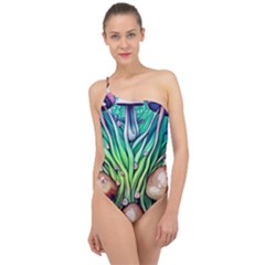 Goblin Core Forest Mushroom Classic One Shoulder Swimsuit by GardenOfOphir