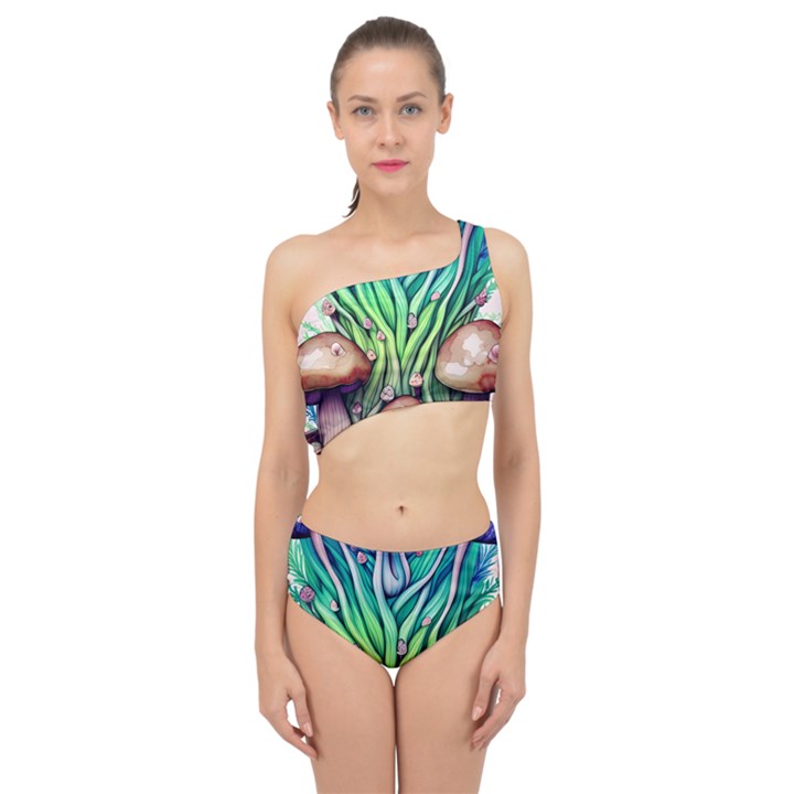 Goblin Core Forest Mushroom Spliced Up Two Piece Swimsuit