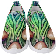 Goblin Core Forest Mushroom Kids  Slip On Sneakers by GardenOfOphir